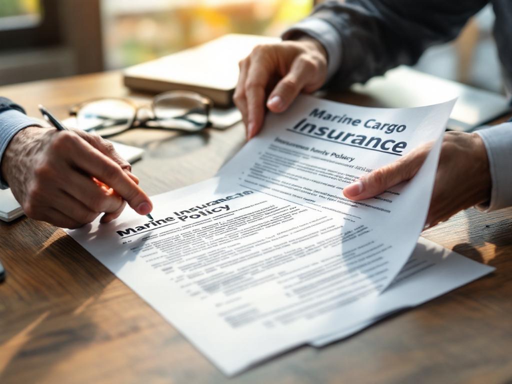 办公桌上，实务工作者的手正在查看适货保险条款文件